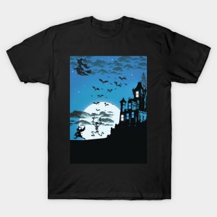 Spooky Blue Halloween Silhouette Illustration T-Shirt